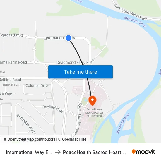 International Way East Station Inbound to PeaceHealth Sacred Heart Medical Center at Riverbend map