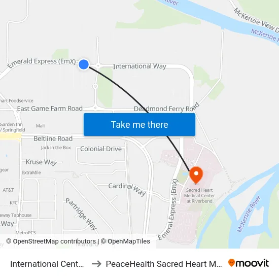 International Center Station Inbound to PeaceHealth Sacred Heart Medical Center at Riverbend map