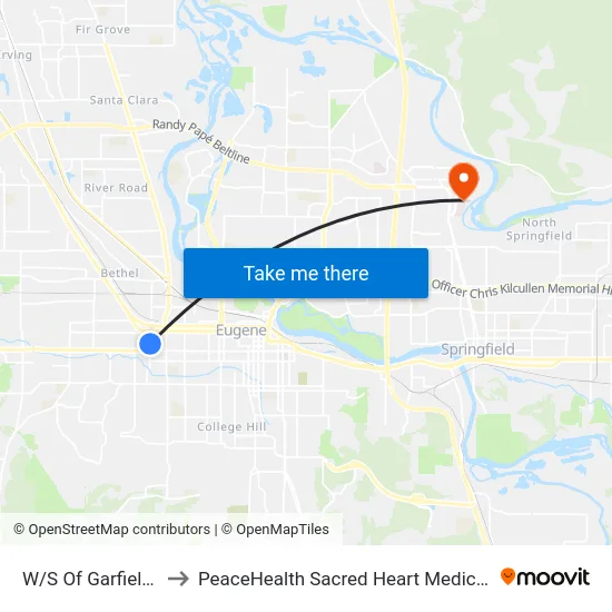 W/S Of Garfield N Of 10th to PeaceHealth Sacred Heart Medical Center at Riverbend map