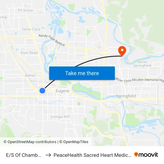 E/S Of Chambers N Of 7th to PeaceHealth Sacred Heart Medical Center at Riverbend map