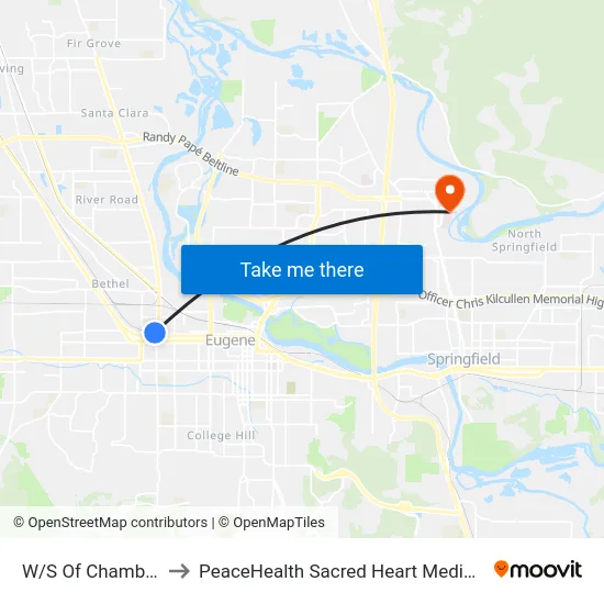 W/S Of Chambers S Of 5th to PeaceHealth Sacred Heart Medical Center at Riverbend map