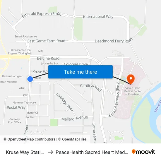 Kruse Way Station_Clockwise to PeaceHealth Sacred Heart Medical Center at Riverbend map