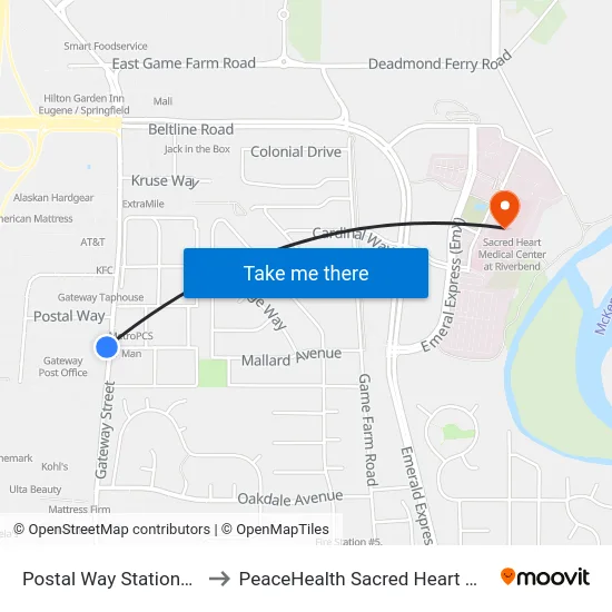 Postal Way Station_Counter-Clockwise to PeaceHealth Sacred Heart Medical Center at Riverbend map