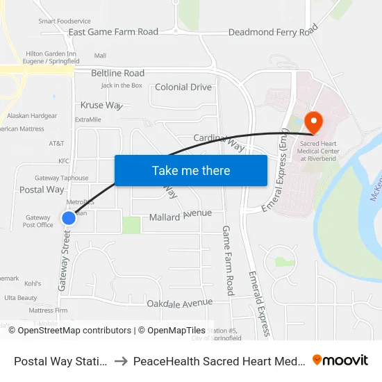 Postal Way Station_Clockwise to PeaceHealth Sacred Heart Medical Center at Riverbend map