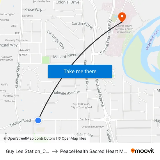 Guy Lee Station_Counter-Clockwise to PeaceHealth Sacred Heart Medical Center at Riverbend map