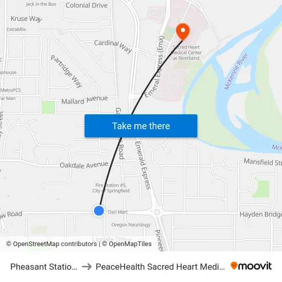 Pheasant Station_Clockwise to PeaceHealth Sacred Heart Medical Center at Riverbend map