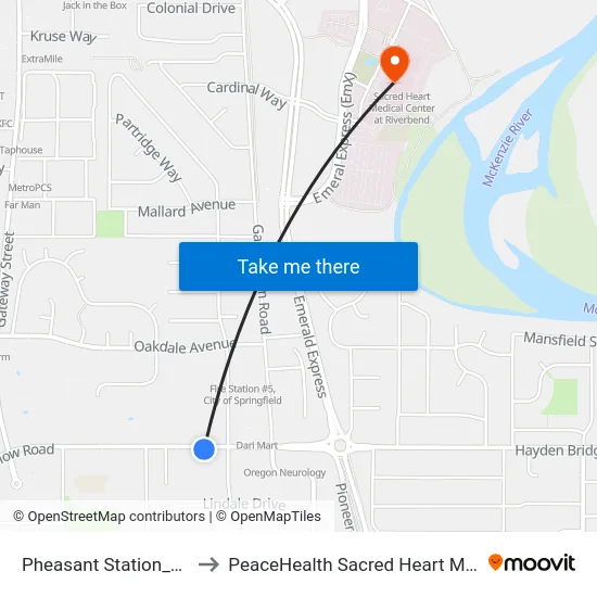 Pheasant Station_Counter-Clockwise to PeaceHealth Sacred Heart Medical Center at Riverbend map