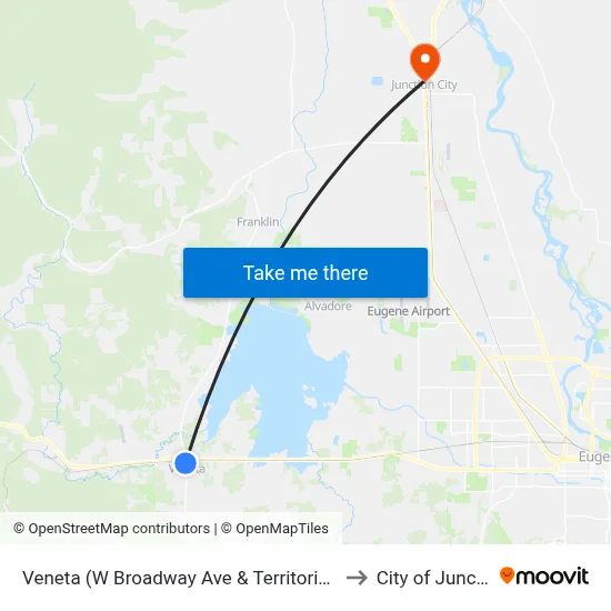Veneta (W Broadway Ave & Territorial Hwy - Eastbound) to City of Junction City map