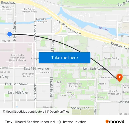 Emx Hilyard Station Inbound to Introducktion map