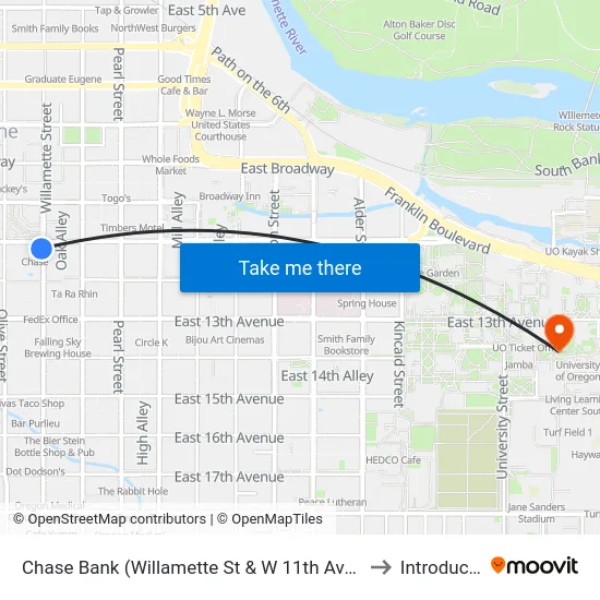 Chase Bank (Willamette St & W 11th Ave - Southbound) to Introducktion map