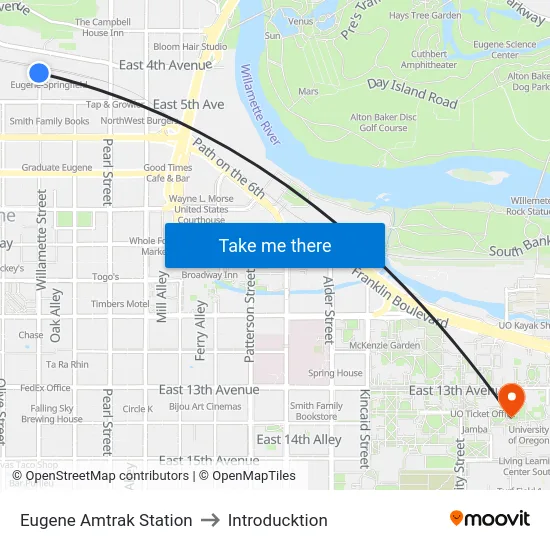 Eugene Amtrak Station to Introducktion map