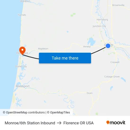 Monroe/6th Station Inbound to Florence OR USA map