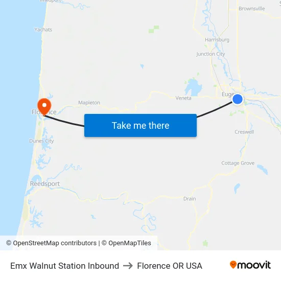 Emx Walnut Station Inbound to Florence OR USA map