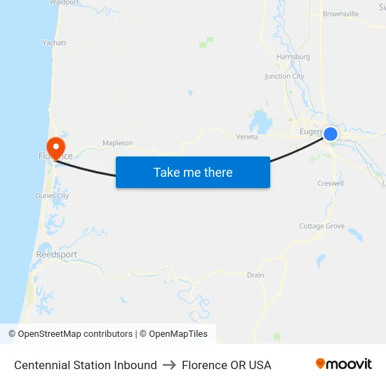 Centennial Station Inbound to Florence OR USA map