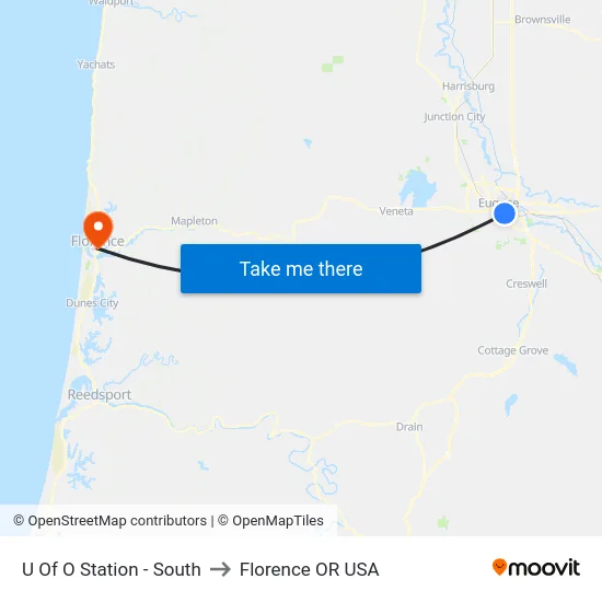 U Of O Station - South to Florence OR USA map