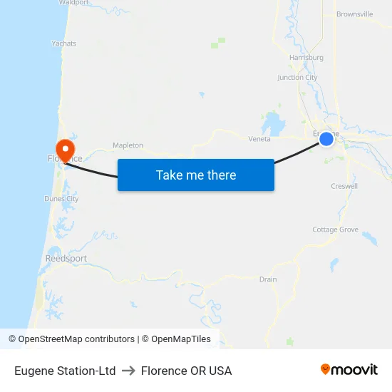 Eugene Station-Ltd to Florence OR USA map