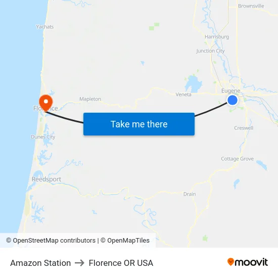 Amazon Station to Florence OR USA map