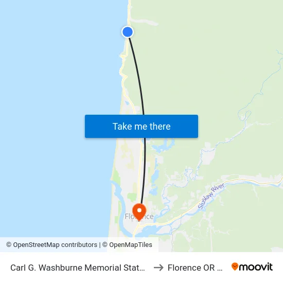 Carl G. Washburne Memorial State Park to Florence OR USA map