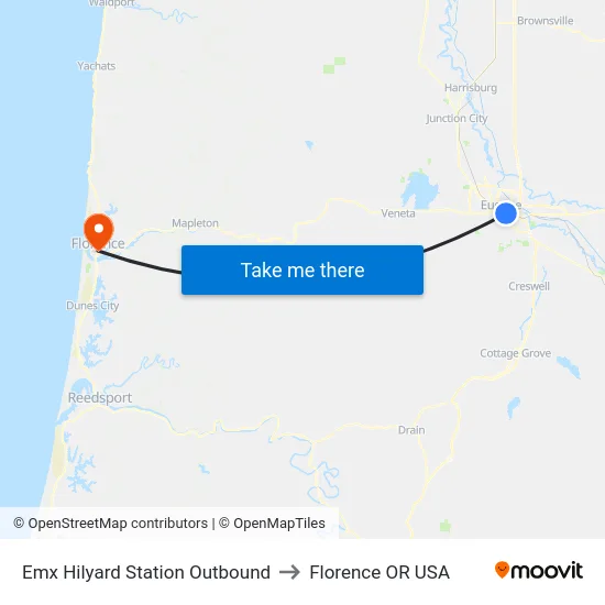 Emx Hilyard Station Outbound to Florence OR USA map