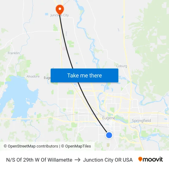 N/S Of 29th W Of Willamette to Junction City OR USA map