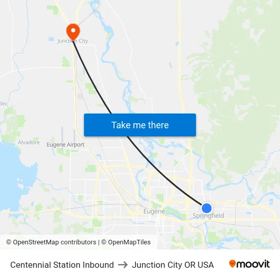 Centennial Station Inbound to Junction City OR USA map