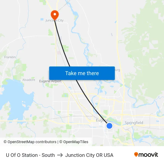 U Of O Station - South to Junction City OR USA map