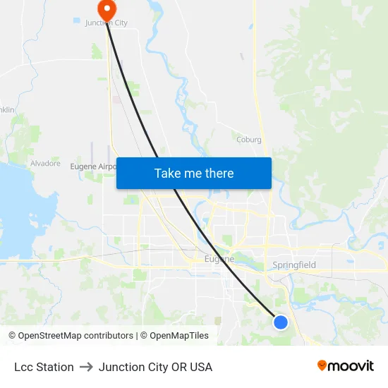 Lcc Station to Junction City OR USA map
