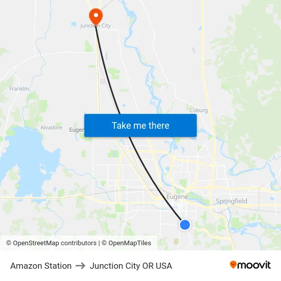 Amazon Station to Junction City OR USA map