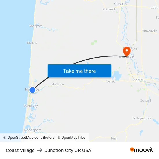 Coast Village to Junction City OR USA map