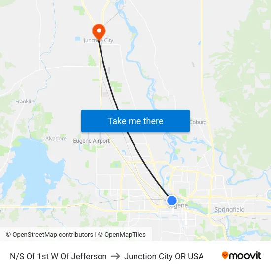 N/S Of 1st W Of Jefferson to Junction City OR USA map