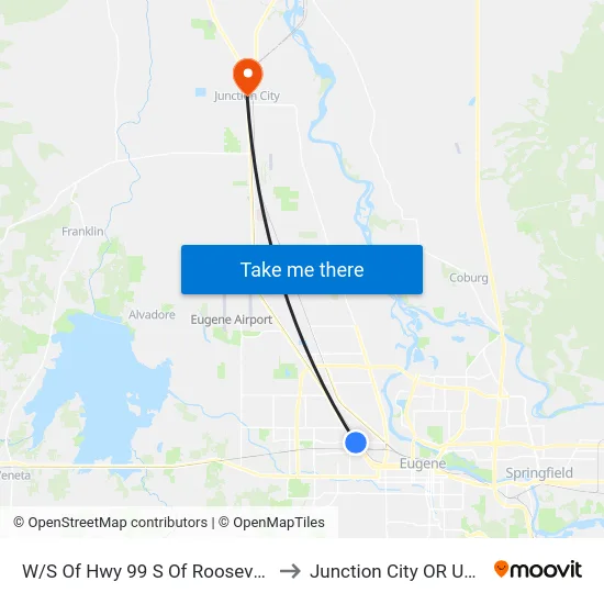 W/S Of Hwy 99 S Of Roosevelt to Junction City OR USA map