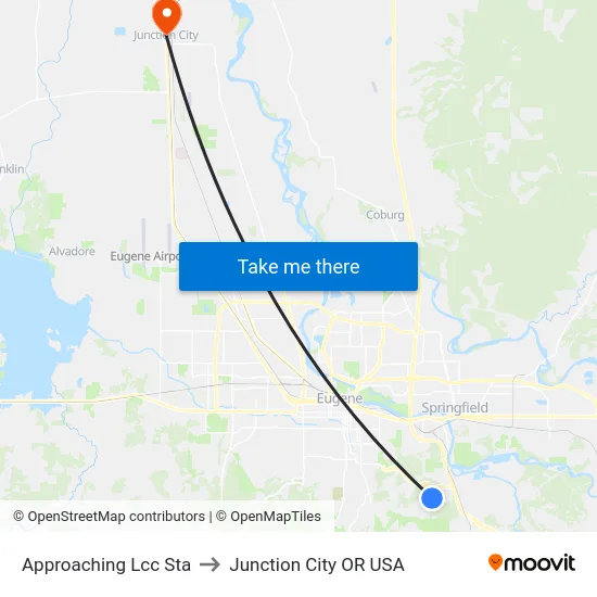 Approaching Lcc Sta to Junction City OR USA map