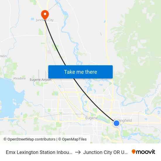 Emx Lexington Station Inbound to Junction City OR USA map