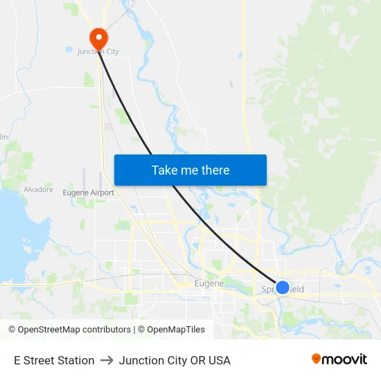 E Street Station to Junction City OR USA map