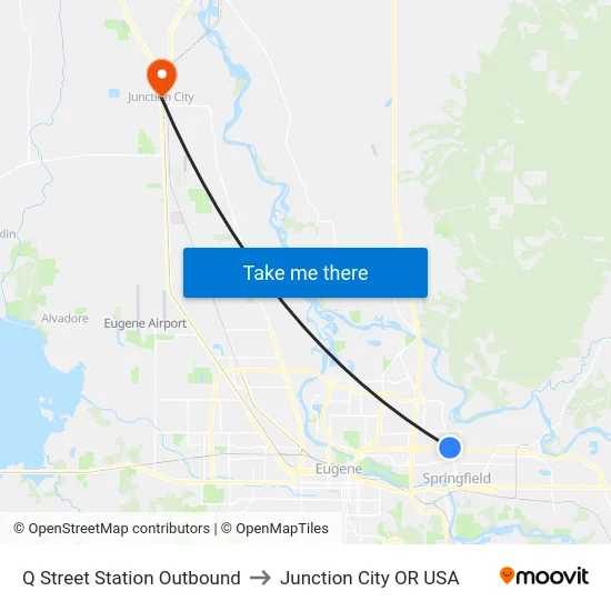Q Street Station Outbound to Junction City OR USA map