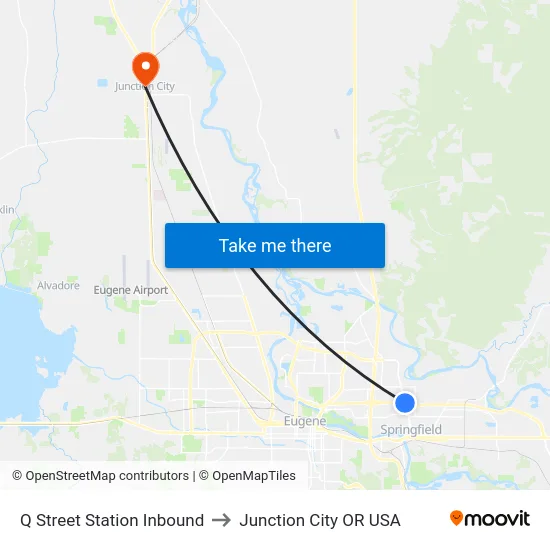 Q Street Station Inbound to Junction City OR USA map