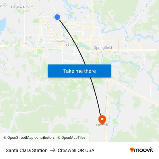 Santa Clara Station to Creswell OR USA map