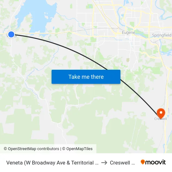 Veneta (W Broadway Ave & Territorial Hwy - Eastbound) to Creswell OR USA map