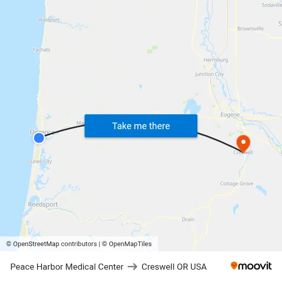 Peace Harbor Medical Center to Creswell OR USA map