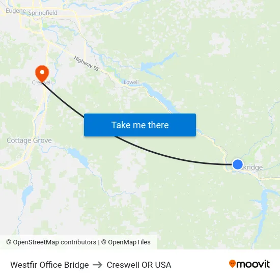 Westfir Office Bridge to Creswell OR USA map
