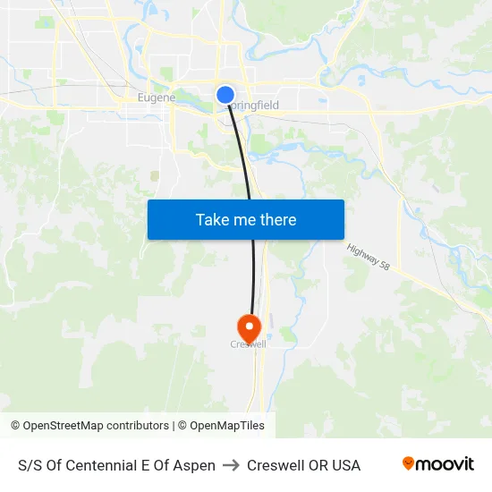 S/S Of Centennial E Of Aspen to Creswell OR USA map