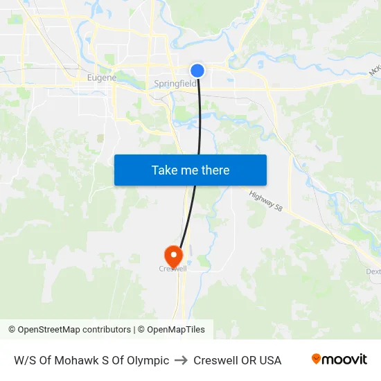 W/S Of Mohawk S Of Olympic to Creswell OR USA map