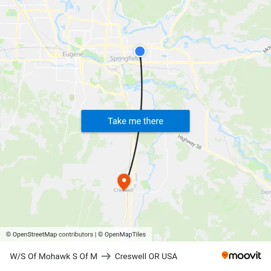 W/S Of Mohawk S Of M to Creswell OR USA map