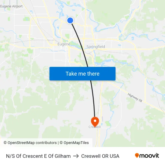 N/S Of Crescent E Of Gilham to Creswell OR USA map