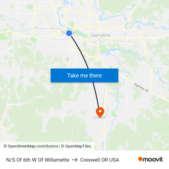 N/S Of 6th W Of Willamette to Creswell OR USA map