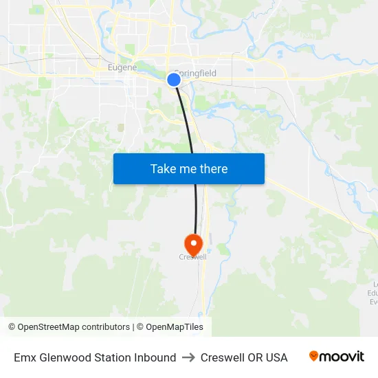Emx Glenwood Station Inbound to Creswell OR USA map