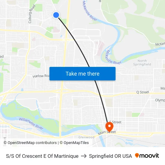 S/S Of Crescent E Of Martinique to Springfield OR USA map