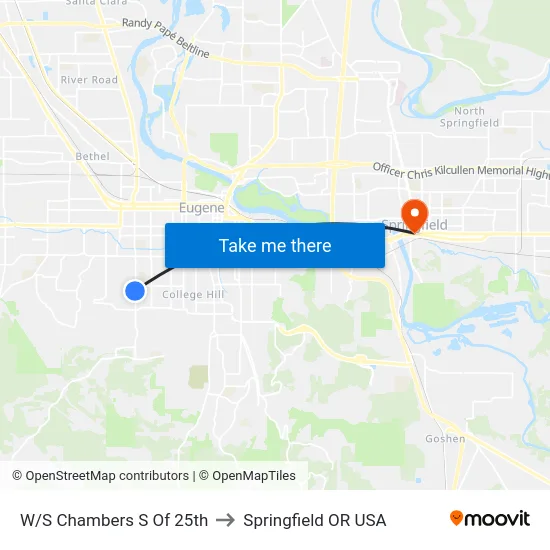 W/S Chambers S Of 25th to Springfield OR USA map