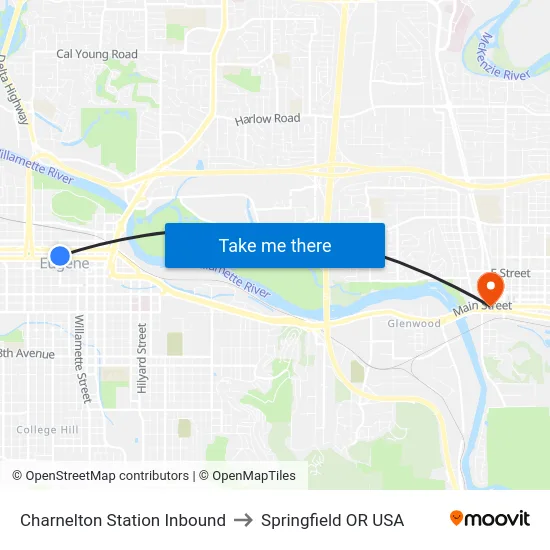 Charnelton Station Inbound to Springfield OR USA map