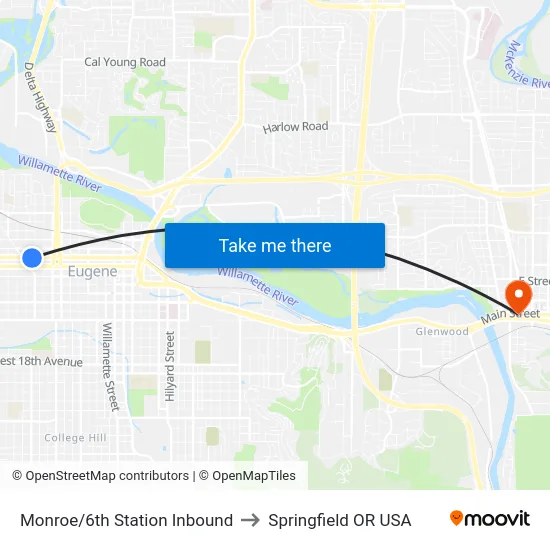 Monroe/6th Station Inbound to Springfield OR USA map